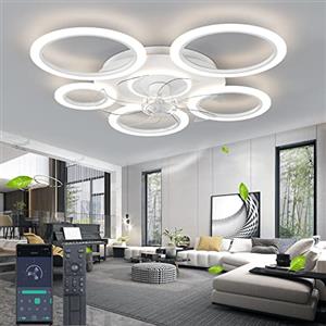 DIDADIDA 90cm（35.43"）ventilatore da soffitto con luce, plafoniera silenziosa con telecomando, plafoniera dimmerabile da 70W con timer di ventilazione con luce del ventilatore, camera da letto-soggiorno