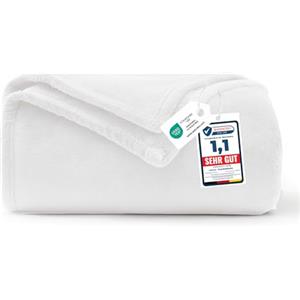 WAVVE Coperta Plaid Divano Pile di Flanella 260gsm - 130x150 cm, Bianco - Coperta Letto Singolo 150x130, Copridivano Caldo e Morbido