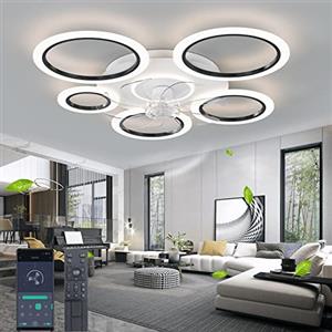 DIDADIDA 90cm（35.43"）ventilatore da soffitto con luce, plafoniera silenziosa con telecomando, plafoniera dimmerabile da 70W con timer di ventilazione con luce del ventilatore, camera da letto-soggiorno
