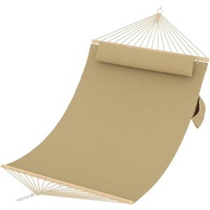 Garvee Amaca Matrimoniale da Giardino Imbottita con Barre in Legno e Cuscino, Portata 204kg, 200x140cm, Amaca Doppia per Esterno, Interno, Terrazza e Campeggio, Marrone