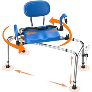 WHLICKS Sedia doccia girevole 360° e scorrevole, portata 204 kg | Telaio in alluminio aeronautico 1,4 mm, portata 450 lbs. Altezza e larghezza regolabili, sedile girevole 360°