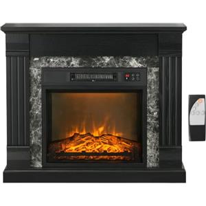 HOMCOM Camino Elettrico con Cornice Effetto Fiamma Realistico 1800W Nero | 3 Luminosità Regolabile, Stufa Silenzioso Caminetto Elettrico, Telecomando, Termostato, Timer, Riscaldamento Regolabile