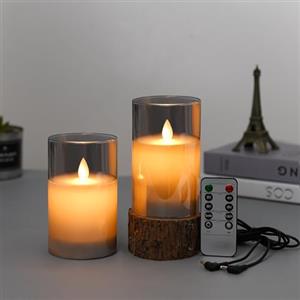 Lonkenn 2 pezzi Candele LED Ricaricabili, Fiamma Tremolante Candela LED con Grigio Vetro, Ricaricabili Candela con Telecomando e Timer per Natale Feste Decorazione Casa Matrimonio -15cm