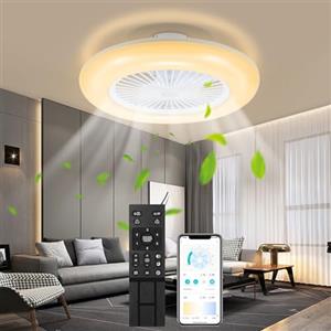 Fogmiea ???????????????????????????? Ventilatore da soffitto Fero con luce 80W, plafoniera a LED dimmerabile con ventilatore, 6 velocità, telecomando e app, modalità estate e inverno, 3000-6500K, Ø 55CM