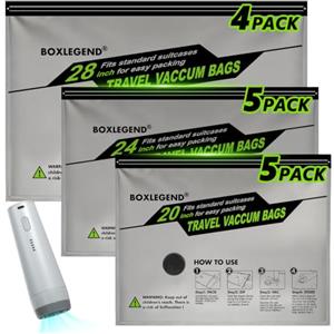 Boxlegend Sacchetti Sottovuoto Vestiti Viaggio Con Pompa, 14 Pezzi | Sacchi Sottovuoto 5X 40x50, 5X 40x60, 4X 45x70, Buste Sottovuoto Piumoni con Cerniera Laterale Lunga Per Valigie e Bagagli