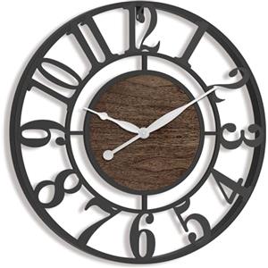 Pytha Sight Orologio da Parete Moderno Grande 60 cm, Metallo Nero e Noce | Orologio da Parete Vintage XXL con Numeri Arabi, Design Decorativo e Silenzioso, per Soggiorno, Camera, Ufficio e Cucina