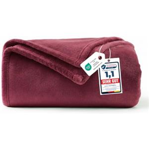 WAVVE Coperta Plaid Divano Pile di Flanella 260gsm - 130x150 cm, Bordeaux - Coperta Letto Singolo 150x130, Copridivano Caldo e Morbido