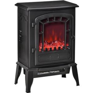 HOMCOM Camino Elettrico con Effetto Fiamma 1000/2000 W 39x24x56.5cm Nero | Caminetto Elettrico, Temperatura Regolabile, Protezione da Surriscaldamento, Copertura 20-25m²