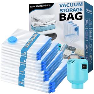 CKCLR Sacchetti sottovuoto per vestiti con pompa ad aria elettrica 12 Sacchetti | 3XL+3L+3M+3S Sacchetti Sottovuoto per Coperte, Cuscini, Piumino, Traslochi, Trapunte, Viaggi