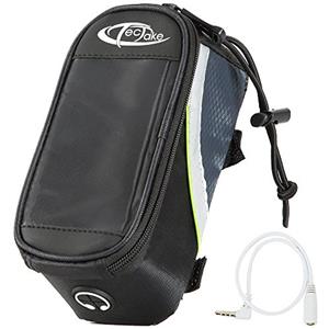 tectake® Portacellulare per Manubrio Bicicletta, Custodia Porta-Telefono Smartphone, Compatibile Touch Display, Borsa Bici, Poliestere Idrorepellente, Cavo Prolunga Audio 3,5mm Incluso - Nero/Verde, S