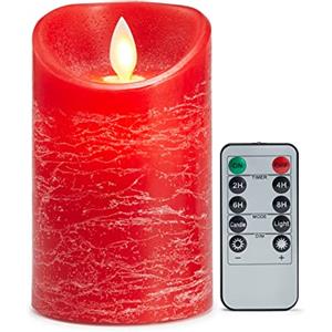 Lonkenn Candele LED Rosso, Flickering Flameless Candele, Candele a LED Batteria, 10 Tasti Del Telecomando con Funzione di Timer 24 Ore, Vera Cera, per Natale Feste Decorazione Matrimonio-12.5cm Rosso