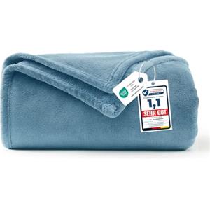WAVVE Coperta Plaid Divano Pile di Flanella 260gsm - 130x150 cm, Grigio Blu - Coperta Letto Singolo 150x130, Copridivano Caldo e Morbido