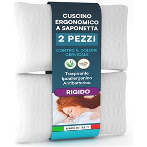 Eurocali 2 Cuscini Memory Foam Ergonomico ed Ipoallergenico Made in Italy | Guanciale Letto con Supporto Cervicale Rigido e Traspirante con Fragranza Aloe Vera e Camomilla