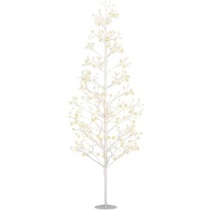 HOMCOM Albero di Natale Artificiale con Rami Pieghevoli Ø20x180 cm Bianco | 384 Luci LED Bianche, Albero di Natale Luminoso, PP e Acciaio, per Interno ed Esterno