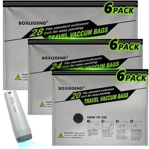 Boxlegend Sacchetti Sottovuoto Vestiti Viaggio Con Pompa, 18 Pezzi | Sacchi Sottovuoto 6X 40x50, 6X 40x60, 6X 45x70, Buste Sottovuoto Piumoni con Cerniera Laterale Lunga Per Valigie e Bagagli