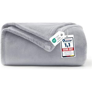 WAVVE Coperta Plaid Divano Pile di Flanella 260gsm - 130x150 cm, Grigio Chiaro - Coperta Letto Singolo 150x130, Copridivano Caldo e Morbido