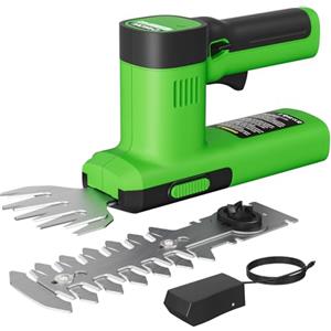 WORFCI Forbici da Giardino/Tagliasiepi con Batteria da 12V 2000mAh, 2-IN-1 Cesoie da Giardinaggio, Arbusti Lunghezza Lama 12cm, Prato Larghezza Lama 9,5cm Verde