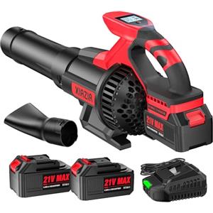 XIAZIR Soffiatore per Foglie a Batteria con 2 Batterie da 4,0Ah e Caricabatterie, Motore 21V da 28000 giri/min, 210 km/h / 1104 m³/h,Display LCD, 3 Velocità, Leggero per Giardino, Terrazza e Vialetto