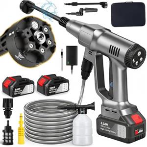 Purova Idropulitrice a Batteria 100 Bar, Motore Brushless 1000W, 6,0 Ah Batteria | Ugello 6 in 1, 3 Livelli di Pressione 60/80/100 Bar, Display LCD e Tubo da 5 m per Auto, Giardino e Terrazza.