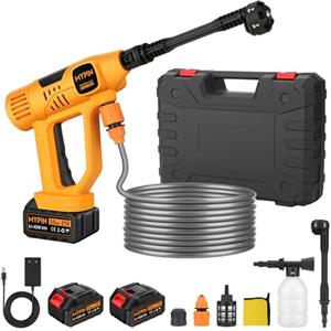 MYPIN Idropulitrice a Batteria, Display LCD, 2 Batterie Ricaricabili, 790 PSI | Idropulitrice Portatile, 21V, 6-in-1 Ugelli, 9 Modalità di Pressione Regolabili, per Auto Pavimenti Pareti Recinzioni