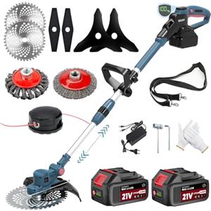 YEXLXLN Decespugliatore a Batteria 21V, Tagliaerba a Batteria 5 In 1 | con Spazzola per Erbacce e 2 Batterie 4,0 Ah, Brushless Decespugliatore Elettrico, per Rifinire Giardini, Prati e Arbusti