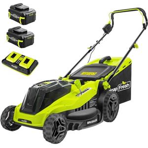 SnapFresh Rasaerba Tagliaerba a Batteria 40V (Larghezza di Taglio 38cm, Brushless, 45L Sacco Raccoglitore, 25-75 mm Altezza di Taglio,2×20V×4,0Ah Batterie e Caricatore Rapido)