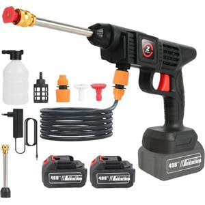 Purova Idropulitrice a Batteria 21V, Pressione max 35 Bar, Con 2 Batterie 3.0Ah | Portata 180 l/h, Ugelli da 0° e 40°, Serbatoio detergente, Tubo da 5 m per Lavare Auto, Prato e Superfici Esterne