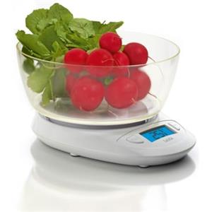 LAICA KS1019 Bilancia da Cucina Elettronica - Ciotola, Portata 5kg, Bianca | Display LCD, funzione tara, unità in g e lb, design compatto, alimentazione a batterie, divisione 1g