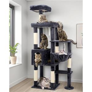 Globlazer Tiragraffi per Gatti XL, Albero Gatti Grandi Alto 167 cm con Grande Piattaforma Imbottiti Trespoli Grotte Cesto, Torre del Gatto Stabile per 3-4 Grandi Gatti Adulti (F65B, Grigio Scuro)