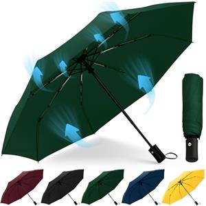 HEXSOLID 105CM/92CM Ombrello Pieghevole Antivento Pioggia da Viaggio Ombrello Automatico Nero Ombrello Piccolo Portatile da Resistente al Vento All'acqua 8 Ossa