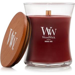 WoodWick Candela profumata con stoppino scoppiettante | Candela a clessidra media Rouge Oud | Candele a lunga combustione: Fino a 60 ore | Regali perfetti per le donne