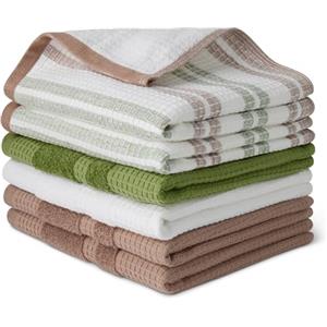 Amazon Basics Canovacci in 100% Cotone Biologico a Nido d'Ape - Ultra Assorbenti, Asciugatura Rapida, Strofinacci Anti-pelucchi, 38 x 64 cm, 6 Pezzi (assortiti Verde, Marrone, Bianco)