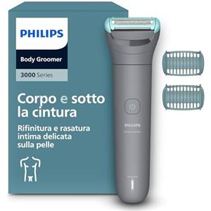 Philips Bodygroom series 3000 - Rifinitore per uomo tripla protezione, Rifinitura e rasatura intima, Preciso e confortevole sulla pelle, Impermeabile al 100%, 80 minuti di autonomia, Modello BG3480/15