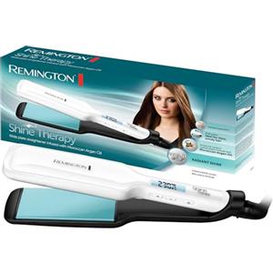 Remington Piastra per Capelli Larga - Shine Therapy: Rivestimento Ceramico con ingredienti microattivi per maggiore brillantezza - Olio di argan marocchino e vitamina E, Display LCD, 150-230°C, S8550