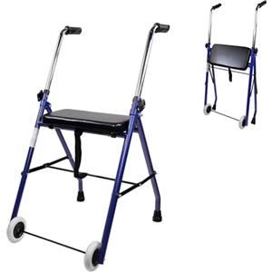 Mobiclinic®, Deambulatore per anziani, Emerita, Marchio europeo, Pieghevole, Regolabile, Acciaio, Maniglie ergonomiche, Leggero, 2 ruote, Adulti, Blu