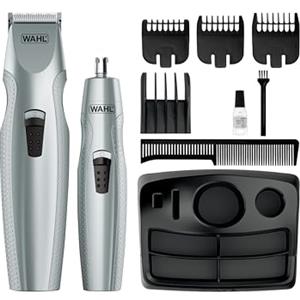 Wahl Mustache & Beard Multigroomer, pettine guida regolabile 5 in 1 | Set di lame di alta qualità, per il taglio dei peli del viso, orecchie e naso, supporto di sostegno, design ergonomico