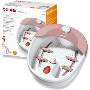 Beurer FB 20 Pediluvio Con Idromassaggio Plantare E Accessori Pedicure, Massaggio di riflessologia riattivante della circolazione, calore attivabile, colore Rosa e Bianco