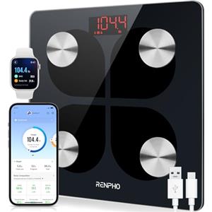 RENPHO Elis 1 Bilancia Bluetooth per Grasso Corporeo, Bilancia Digitale Intelligente IMC Bilancia Pesapersone Bagno, Ricarica USB Analisi Composizione Corporea con App