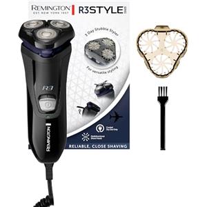 Remington Rasoio Elettrico Barba R3 Style Series, Testine Rotanti, Styler | Lame Flessibili a Doppia Traccia, Rasoio Rotante, Styler per Barba, Modello R3002, Collo Girevole per Contorni del Viso