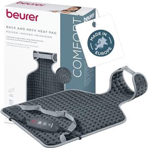 Beurer HK 64 Grey Termoforo per schiena e cervicale, termoforo con riscaldamento rapido e spegnimento automatico, di forma anatomica, 3 livelli di temperatura, lavabile, con cintura addominale