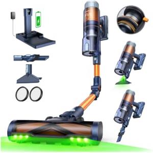 FAMIVAC FV5 Aspirapolvere Senza Fili 70 kPa, 80 Min, Peli di Animali | Scopa Elettrica Senza Fili con Display LED, Park&Power, Spazzola Antigroviglio, Luci LED verdi, Filtro autopulente
