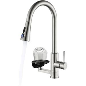 Mynaiad Rubinetto Cucina Miscelatore Lavaglassi Estraibile LED Temperatura | Rubinetto Lavello Cucina con Doccetta Estraibile Lavaglassi Integrato, Mynaiad 2 Getti, LED Temp, 360° rot, Acciaio 304 Spazz