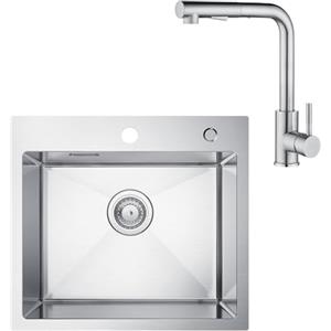 CECIPA Lavello Cucina 1 Vasca 50 x 45cm con Rubinetto, Lavandino Cucina in Acciaio Inox quadrato, Lavabo Piccolo Montaggio Incasso o Superiore, Superficie Spazzolata, con Sifone