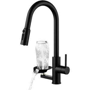 Mynaiad Rubinetto Lavello Cucina 3vie Miscelatore Filtro Lavaglassi Estraibile Nero | Rubinetto Cucina con Doccetta Estraibile Mynaiad Acciaio 304 Spazzolato, 3 vie, Rotazione 360° per Cucina