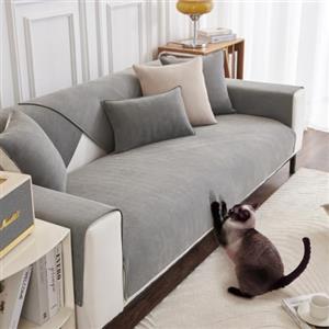 DUJUIKE Copridivano 3 Posti con Penisola, Copridivano universale antiscivolo, Cuscini per divano in ciniglia, Con corrimano, Copricuscini Divano, prischienale Adatto per soggiorno (Grigio, 70 x 70 cm)