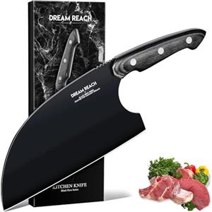 Dream Reach Coltello da Cucina, Affilato Stile Serbo per Tritare Verdure, Macellare Carne, Acciaio Inossidabile ad Alto Tenore di Carbonio, Manico in Legno Ergonomico