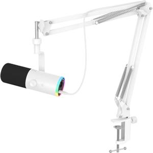 TONOR Microfono dinamico da gioco, microfono XLR/USB, cancellazione del | Kit braccio a braccio controllabile RGB Tap-Mute, jack per cuffie da 3,5 mm per streaming, chattare, registrare, bianco