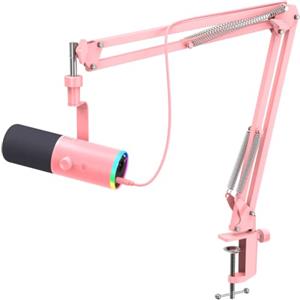 TONOR Microfono dinamico da gioco, microfono XLR/USB per streaming, cancellazione del rumore AI, RGB controllabile, mute tap, jack per cuffie da 3,5 mm, microfono con braccio a giraffa, TD510 AIR S+H