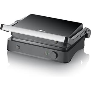 Severin Sevini Lite, Bistecchiera Elettrica, con Piastre Estraibili, 1800W | Apertura a 180°, piastre estraibili in ceramica senza PFAS, max 200°C, grill a contatto, riscaldamento 6 min, nero, mod. 2398