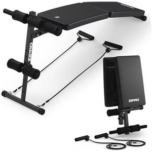 ZIPRO Panca Addominali Sixbox Inclinata Pieghevole con Expander 110kg | Lunghezza 5 tacche 520-670mm, rulli piedi e ginocchia 4 livelli, telaio acciaio 35x35mm, solo 8,2kg, chiusa 315x240x740mm